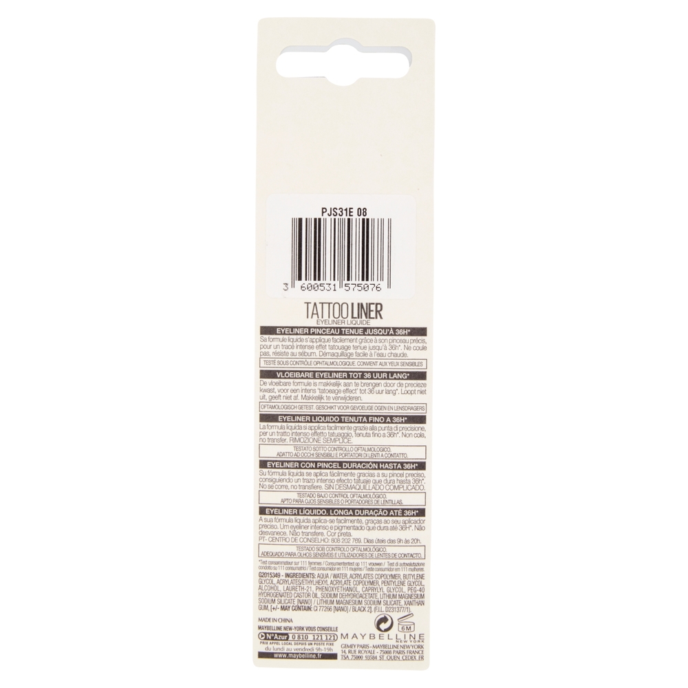 Maybelline New York Eyeliner Tattoo Liner Liquid Ink, Eyeliner a Lunga Durata, Nero